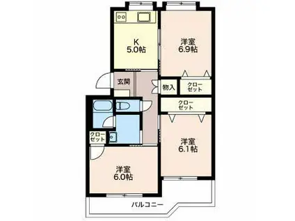 ハイツしらい(3K/2階)の間取り写真