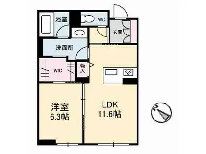 ラ プレスタージュ(1LDK/1階)の間取り写真