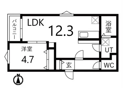 BC生駒A(1LDK/1階)の間取り写真