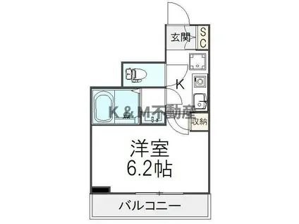ヴランドール柏中央(1K/6階)の間取り写真