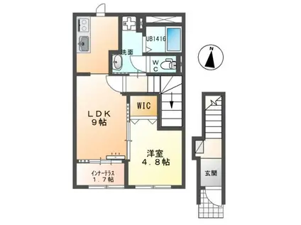 マ・グランX(1LDK/2階)の間取り写真