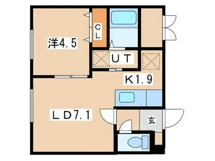 GARE豊平(1LDK/1階)の間取り写真