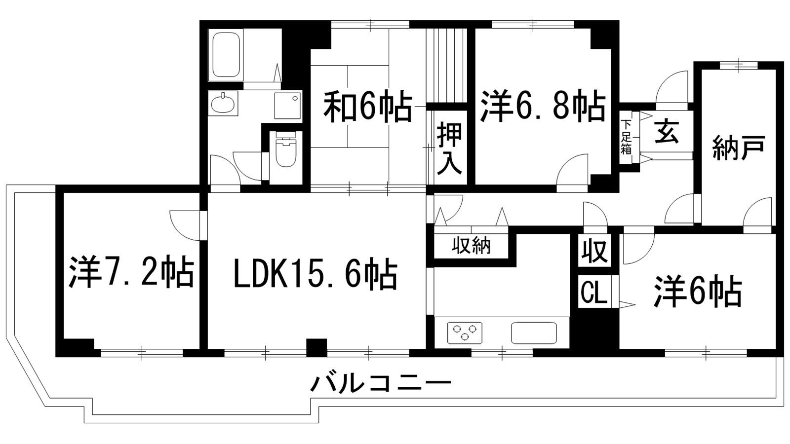 売布コーポラス(4SLDK/7階)の間取り写真
