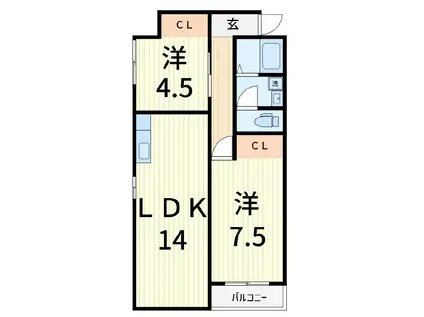 ユニレジデンス金町(2DK/2階)の間取り写真