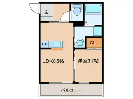 フィーリックス舞の里(1LDK/3階)の間取り写真