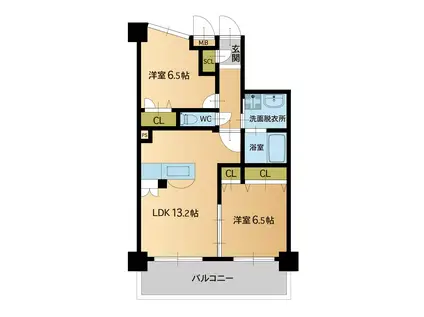 グランパル博多(2LDK/6階)の間取り写真