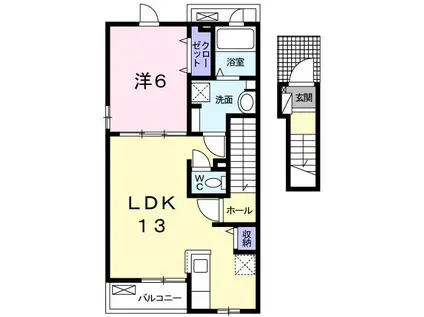 ユニゾンパークサイド V(1LDK/2階)の間取り写真