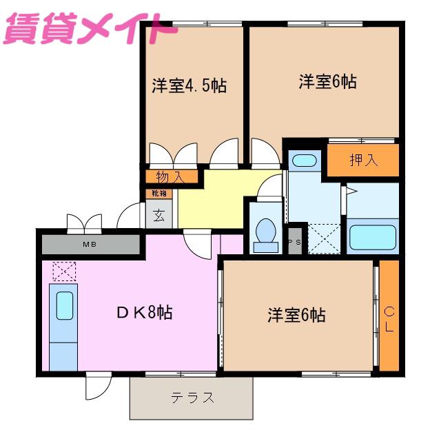 サンフラワーII(3DK/1階)の間取り写真