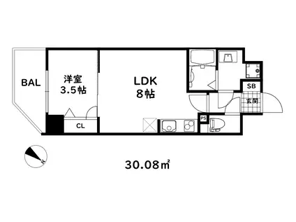 スワンズシティ神戸湊川(1LDK/5階)の間取り写真