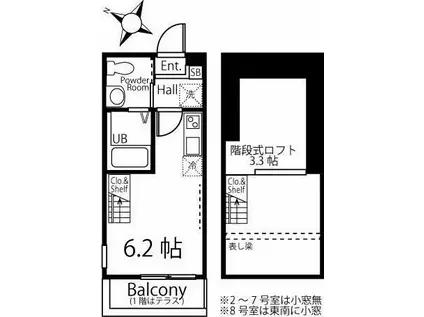 ハーミットクラブハウスPAGURUS(ワンルーム/2階)の間取り写真
