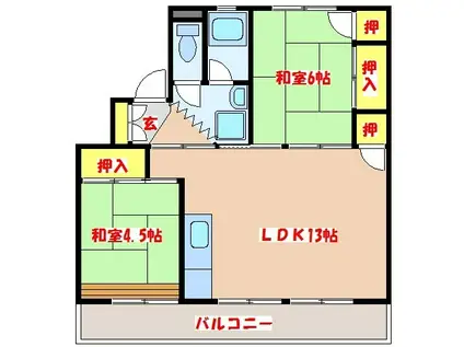 フォレストタウン川内1号棟(2LDK/4階)の間取り写真