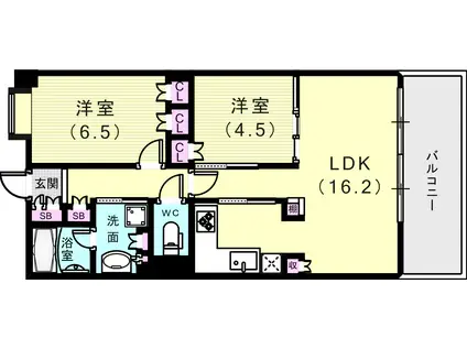 アーバネックス三宮磯辺通(2LDK/11階)の間取り写真