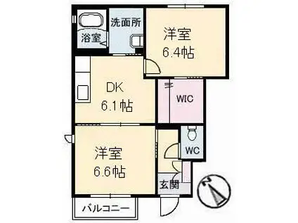 メゾン楽天B棟(2DK/1階)の間取り写真