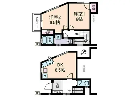 京王井の頭線 永福町駅 徒歩7分 2階建 築31年(2DK/1階)の間取り写真