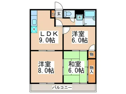 オリーブ鶴原(3LDK/1階)の間取り写真