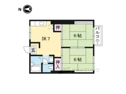 ソシアⅡ(2DK/2階)の間取り写真