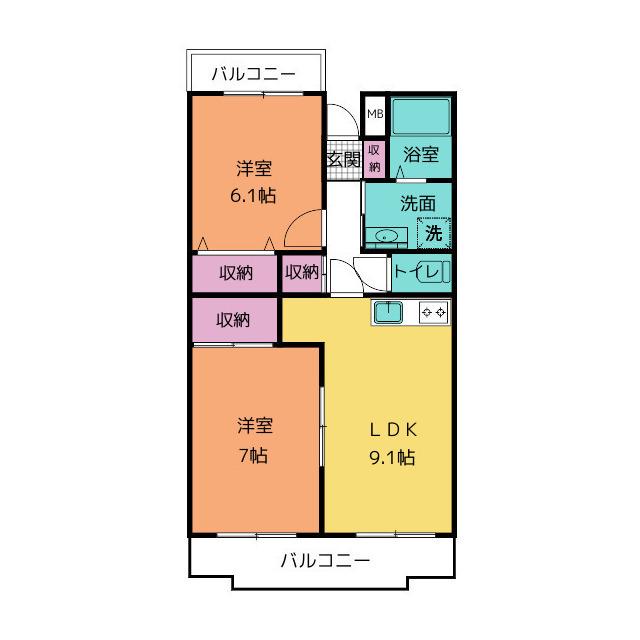 アンビシオン函南(2LDK/3階)の間取り写真
