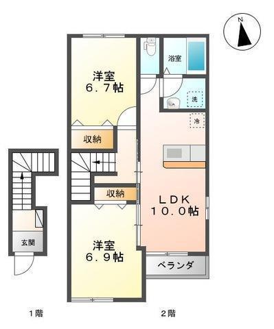 サンフィットフジマンC(2LDK/2階)の間取り写真
