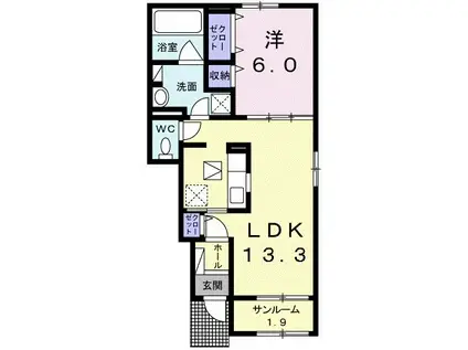 ビアーチュ・未来 B(1LDK/1階)の間取り写真