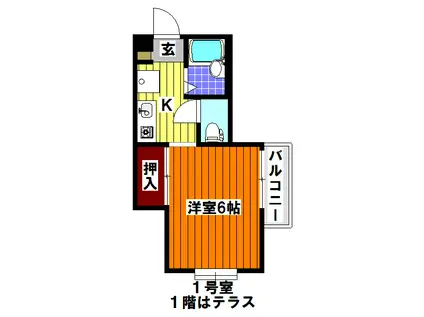 サンパビーラ(1K/2階)の間取り写真