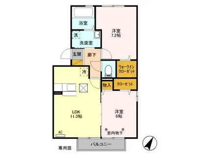 ＪＲ宇都宮線 宇都宮駅 バス乗車時間：15分 最寄りバス停で下車 徒歩2分 3階建 築15年(2LDK/1階)の間取り写真