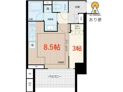 プラウド横浜阪東橋(1LDK/10階)の間取り写真
