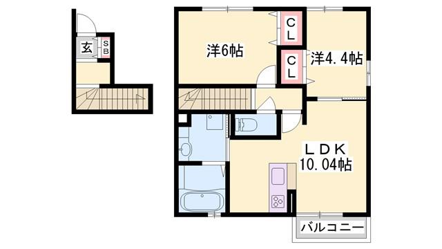 ラトゥール鹿沢(2LDK/2階)の間取り写真