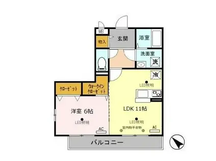 リビングタウン鍵山C(1LDK/3階)の間取り写真