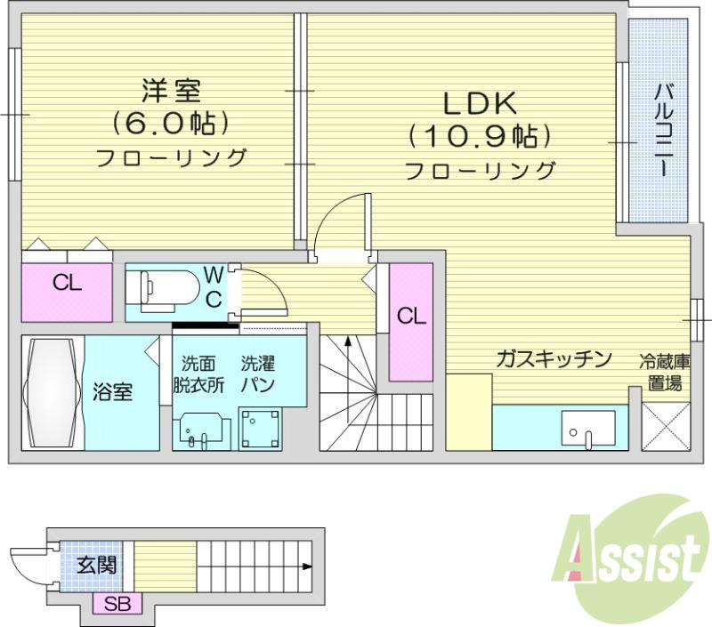 メゾンドソレイユ(1LDK/2階)の間取り写真