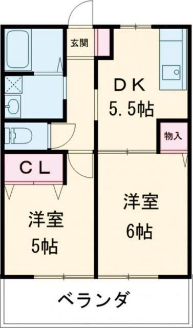 ヒルズリバーサイドB(2DK/1階)の間取り写真