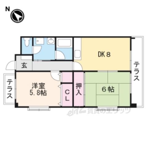 プリミエ貴生川(2DK/2階)の間取り写真