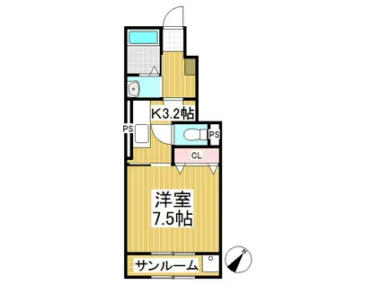 パストラル・田町(1K/1階)の間取り写真