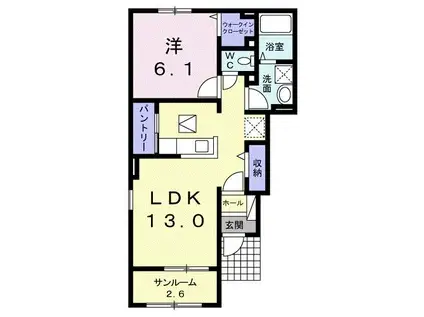 ウインズ ガーデン(1LDK/1階)の間取り写真