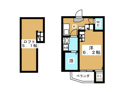 クリスタルガーデン(1K/2階)の間取り写真