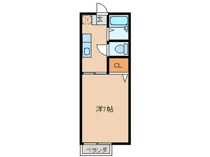 カリガネヒル(1K/2階)の間取り写真