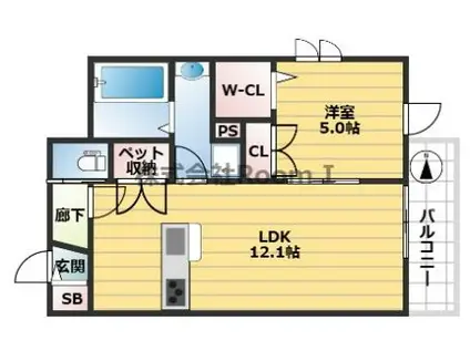 ペット共生 春風SPRINGWIND旭化成ヘーベルメゾンHEBEL H(1LDK/1階)の間取り写真