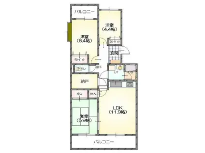 リヴィエール・プレ・磯部(3LDK/3階)の間取り写真