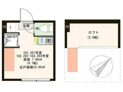 ハーモニーテラス南長崎III(ワンルーム/2階)の間取り写真