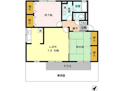 クレールプラザ立花B棟(2LDK/2階)の間取り写真