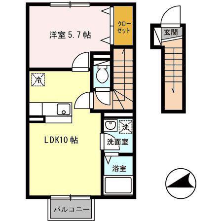 サンボナールA(1LDK/2階)の間取り写真