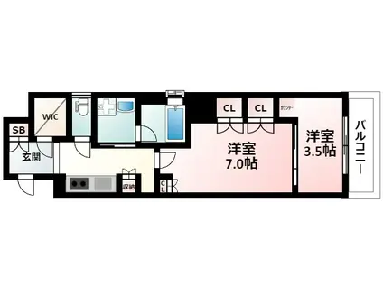 ゲートコート東三国(2K/6階)の間取り写真