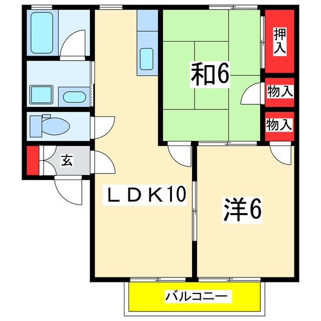 フルーヴ松波(2LDK/2階)の間取り写真