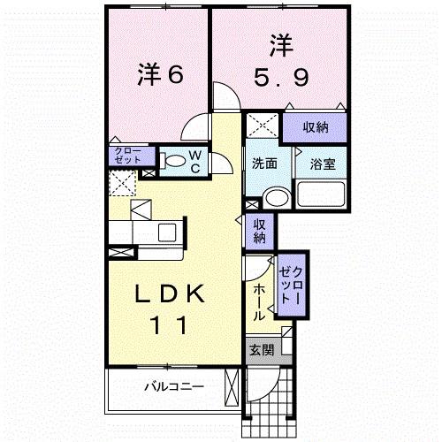 カルムハーネスB(2LDK/1階)の間取り写真