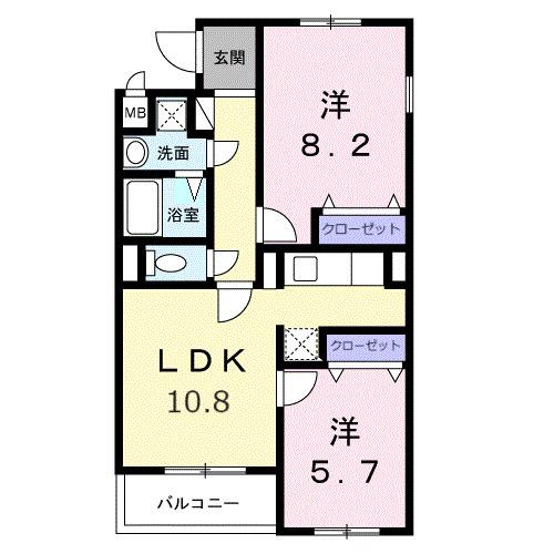 SUNMALL太田(2LDK/2階)の間取り写真