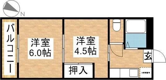 カレッジハイツ豊明(2K/1階)の間取り写真