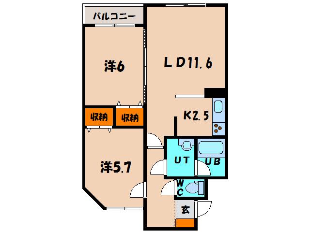 パレス21富岡(2LDK/6階)の間取り写真