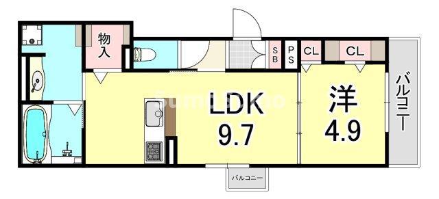 エステート塚口(1LDK/3階)の間取り写真