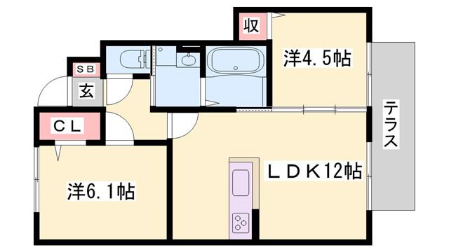 エコールKII(2LDK/1階)の間取り写真