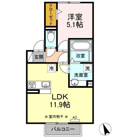 ソーテル南新町(1LDK/2階)の間取り写真