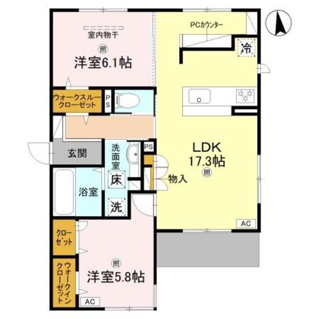 LA COEUR北島(2LDK/2階)の間取り写真